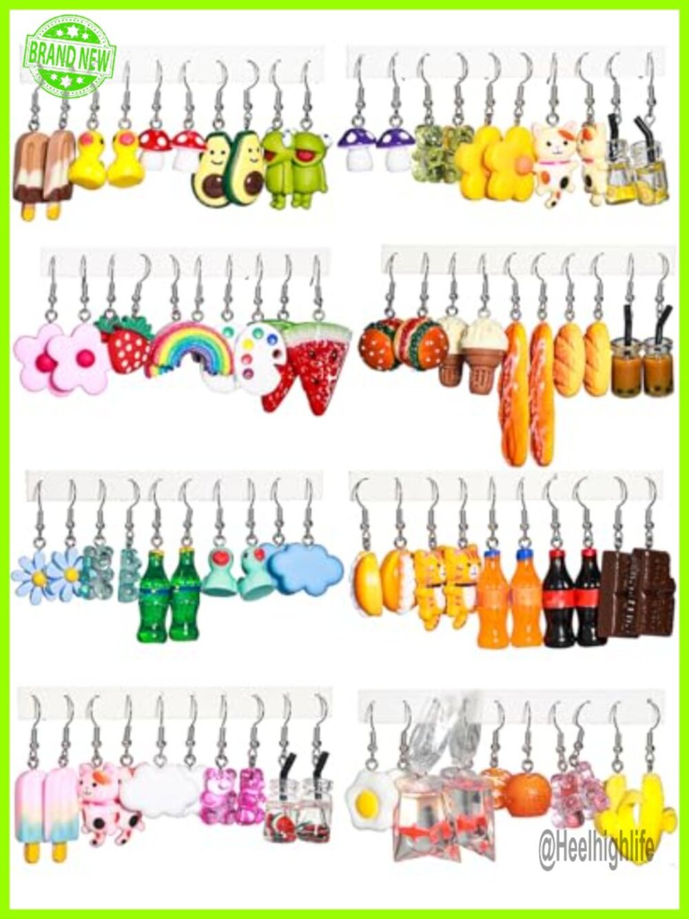Quirky Dangle Earrings Set 40 Pairs Zinc Novelty Animal Food